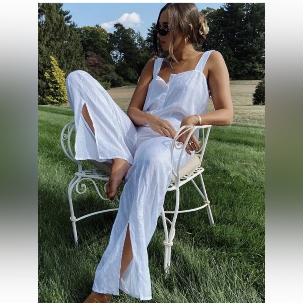 We Wore What White Linen Jumpsuit